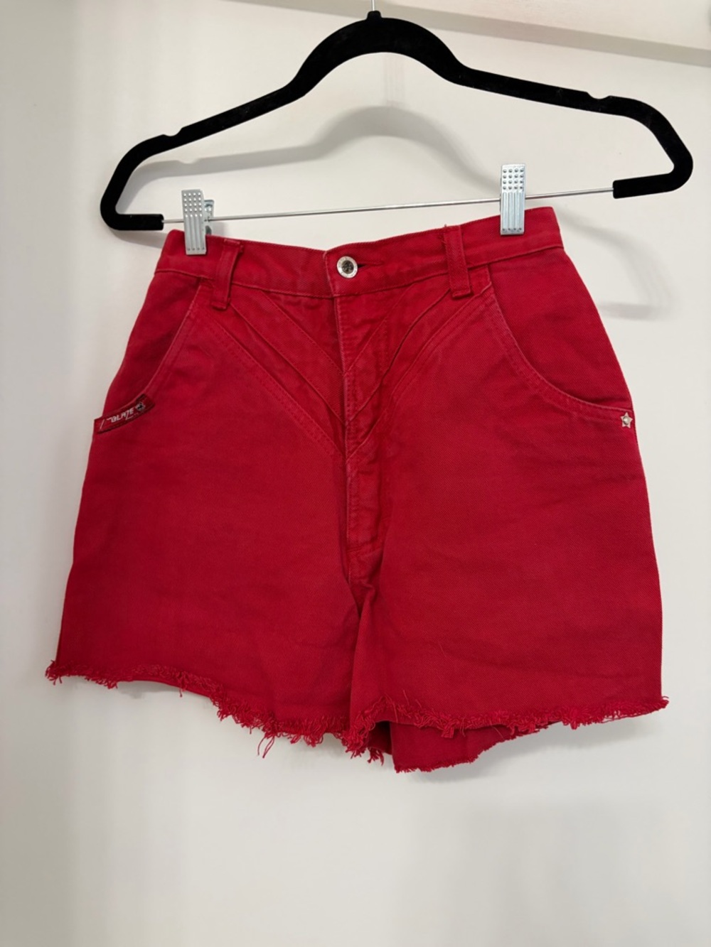 Vintage Blaze Riding Gear High-Rise Red Denim Cutoff Shorts